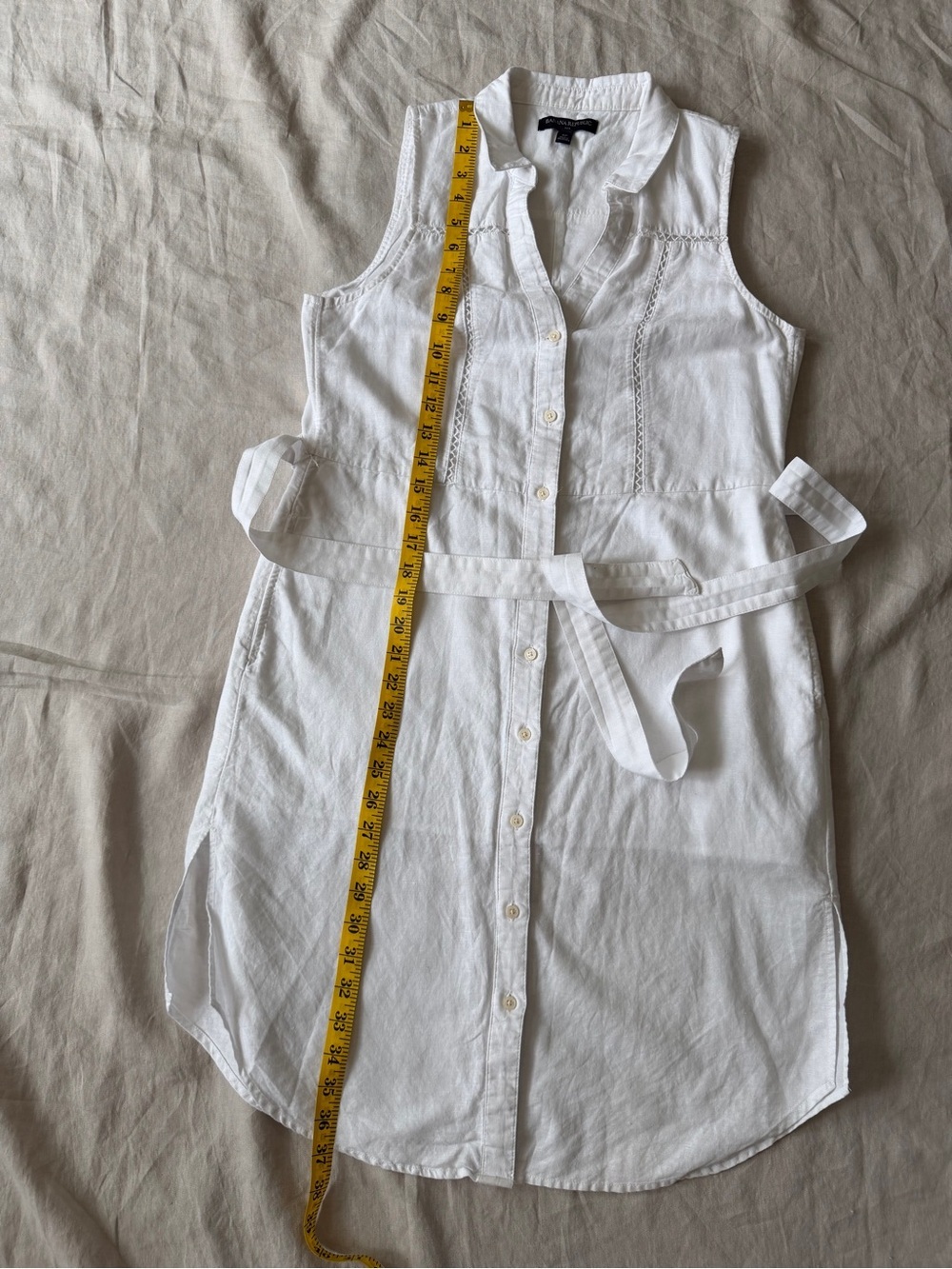 Banana Republic linen and cotton Sleeveless Button Down Tie Waist Midi dress - Picture 12 of 14